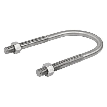 Round U-Bolt, 3/8"-16, 1 3/4 in W, 3 in H, Plain Stainless Steel