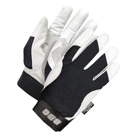 X-Site Mechanics Gloves, Goatskin Palm, Spandex Back, M, Black/White