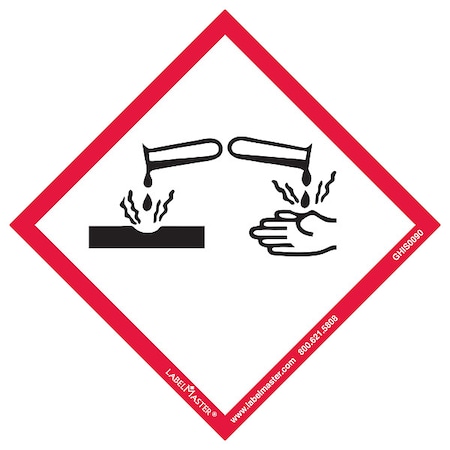 GHS Corrosion Label, 4inx4in, Polyprop, 50, PK50