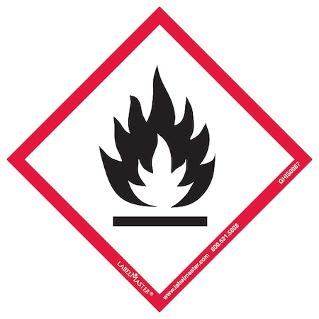 GHS Flame Label, 4inx4in, Polyprop, 50, PK50