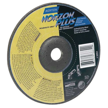 Depressed Center Grinding Wheel, Type 27, 7 in Dia, 0.25 in Thick, 7/8 in Arbor Hole Size, Ceramic