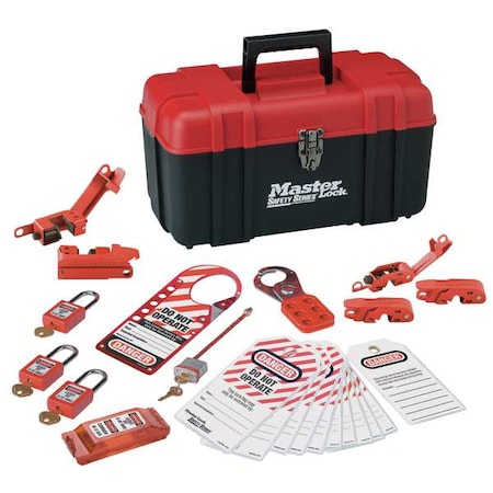 Portable Lockout Kit, Electrical Focus Assortment, 3 Thermoplastic Keyed-Alike Padlocks, Red