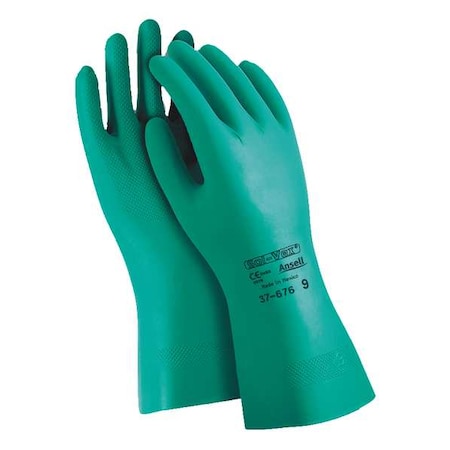 Chemical Resistant Gloves, Nitrile, 13 in L, 15 mil, Green, 9, 1 PR
