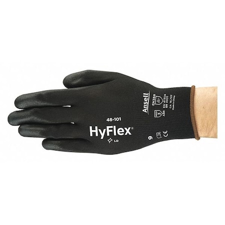 Coated Gloves, Polyurethane, Smooth, Palm, 3 Abrasion Level, Black, 2XL 1 PR