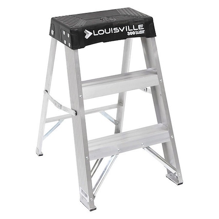 Step Stand, 2 Steps, 300 lb Load Capacity, 24 in Overall Height, Aluminum, Black/Silver