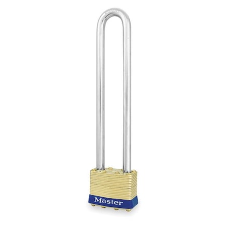 Padlock, Keyed Different, Long Shackle, Rectangular Brass Body, Steel Shackle, 3/4 in W