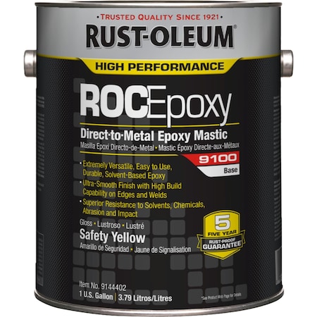 Epoxy Mastic Coating Base, Safety Yellow, Semi-Gloss, 1 gal, 125 to 225 sq ft/gal, 9100 Series