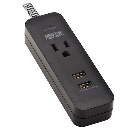 Surge Protector, 1 NEMA 5-15R, NEMA 5-15P, 4 ft, Black