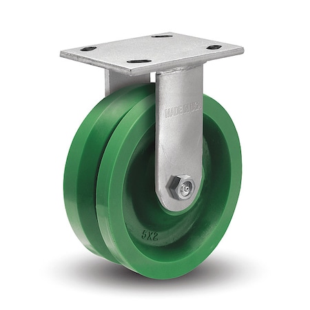 4" X 2" Non-Marking Polyurethane V Grove Rigid Caster, No Brake, Loads Up To 300 lb