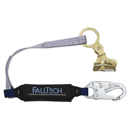 Shock-Absorbing Lanyard, 310 lb, Black, Blue, ,Rope Adjuster, Snap Hook