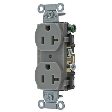 Straight Blade Receptacle, 5-20R, 20 A, 125V AC, 2 Pole, 3 Wire, Flush Mount, Grounded