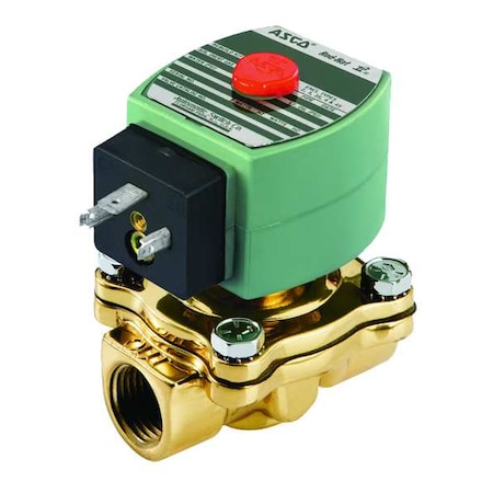 Solenoid Valve, 2-Way, 2-Position, Normally Closed, 1/2 in Pipe Size, 120V AC, High Flow, Brass
