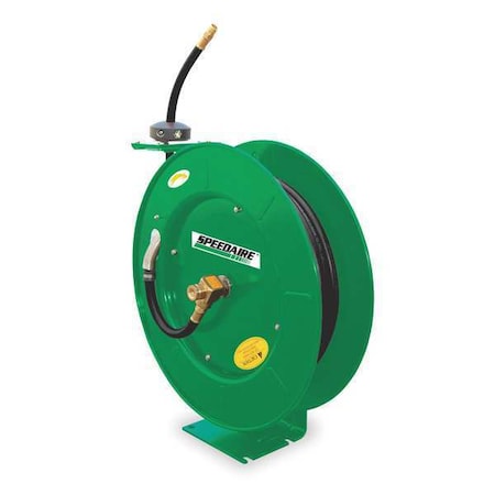 Spring Return Hose Reel, 3/8 in Hose Diameter, 100 ft Length, 300 psi Max. Pressure, Brass, Green