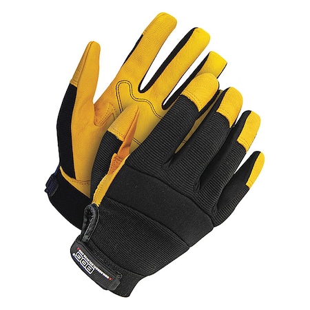 20-1-1214 Mechanics Gloves, Goatskin Palm, Spandex Back, S, Black/ Yellow
