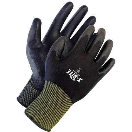 Coated Glove, Polyurethane, Smooth, Palm, Not Tested Abrasion Level, Black, L (9) 1 PR
