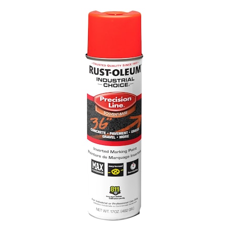 Precision Line Marking Paint, Inverted, Fluorescent Red/Orange, 17 oz