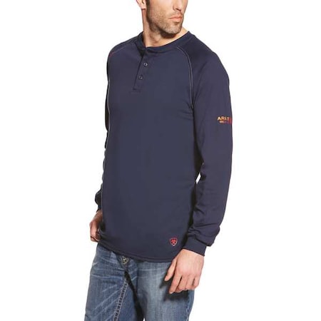 Men's FR Henley Longsleeve Tee, Buttons, Navy, 2XL