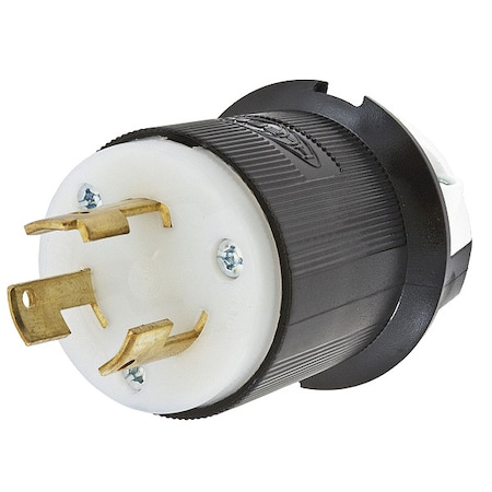Locking Plug, Non-NEMA, 30 A, 250V AC, Single Phase, 2 Pole, Screw Terminals, Black, White