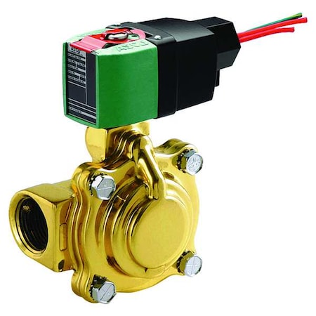 Solenoid Valve, 2-Way, 2-Position, Normally Closed, 1-1/4 in Pipe Size, 100V to 240V AC/DC, Brass