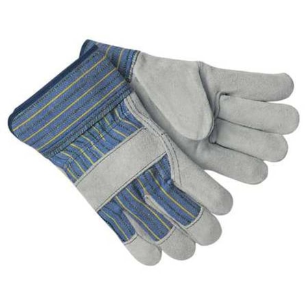 Leather Gloves, Cowhide, Safety Cuff, Wing Thumb, Full Finger, Gray, S, 1 PR