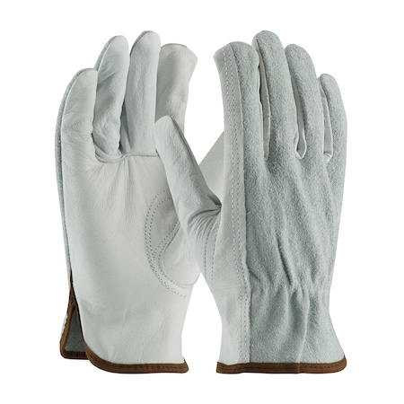 Leather Drivers Gloves, Cowhide, Shirred Slip-On, Keystone Thumb, Gunn Cut, Gray, M 12 PK