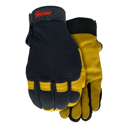 Leather Palm Gloves, Spandex, Goatskin, Black/Tan, M, 1 PR