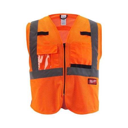 Class 2 High Visibility Orange Mesh Safety Vest - 4X-Large/5X-Large
