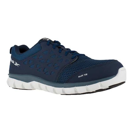 Men's Athletic Shoe, Alloy Toe, Mesh Upper, Rubber Outsole, Lace Up, Navy, 15 M