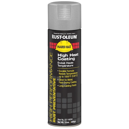 High Temperature Spray Paint, Aluminum, Flat, Solvent, 15 oz