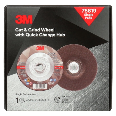 Abrasive Cut-Off Wheel, Type 27, 4 1/2 in Dia, 0.125 in Thick, 5/8"-11 Arbor Hole Size, Ceramic