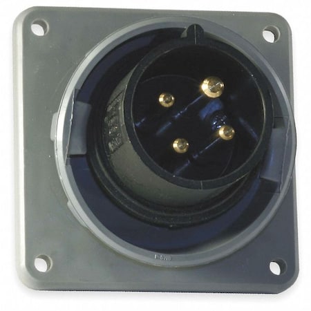 Watertight Pin & Sleeve Inlet, 20 A, 600V AC, Three Phase, 3 Pole, IEC Grounding, Black