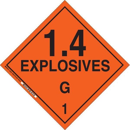 DOT Container Placard, 1.4 Explosives G 1, B-946 Pressure Sensitive Vinyl, 10-3/4" W x 10-3/4" H