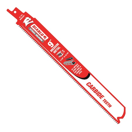 9"L x 10 TPI Metal Cutting Steel, Carbide Reciprocating Saw Blade, 3PK
