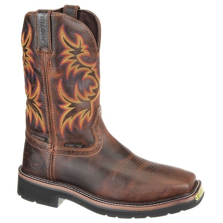 Men's Western Boot, 13 D, Steel Toe, 11 in H, Brown, WK4690