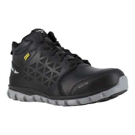 Men's Athletic High-Top Shoe, Alloy Toe, Leather, Mesh Upper, Rubber Outsole, Lace Up, Black, 9 1/2