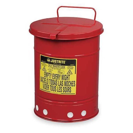 Oily Waste Can, 21 gal, Red, Steel, 23 7/16 in Height, Hand Operated Self-Closing