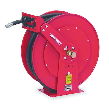 Spring Return Hose Reel, 1 in Hose Diameter, 50 ft Length, 50 psi Max. Pressure, Red