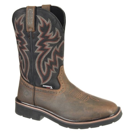 Men's Western Boot, 14 M, Steel Toe, 10 in H, Black/Brown, W10765
