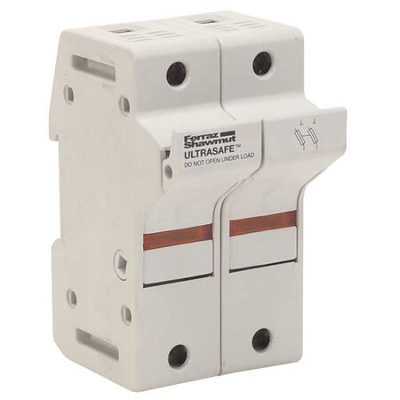 Finger Safe Fuse Block, 31 to 60A Amp Range, 600V AC/DC Volt Rating, 2 Poles, Pressure Plate