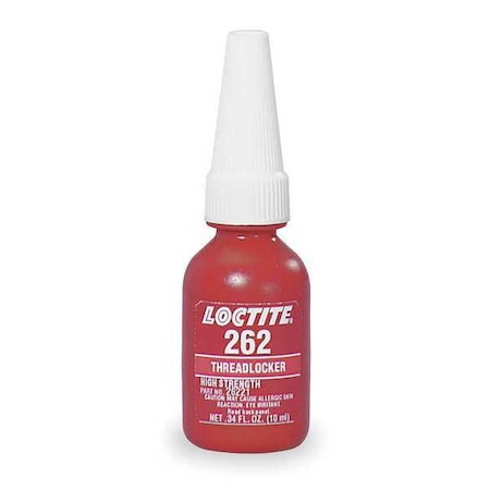 Threadlocker, LOCTITE 262, Red, High Strength, Liquid, 10 mL Bottle