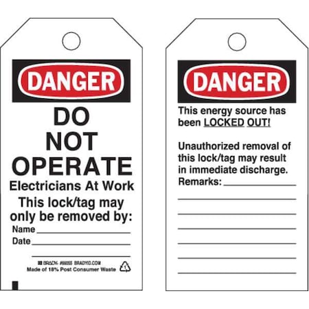 Danger, Cardstock, 3 in Width, 5 3/4 in Height, Write On Surface: Yes ,25 PK