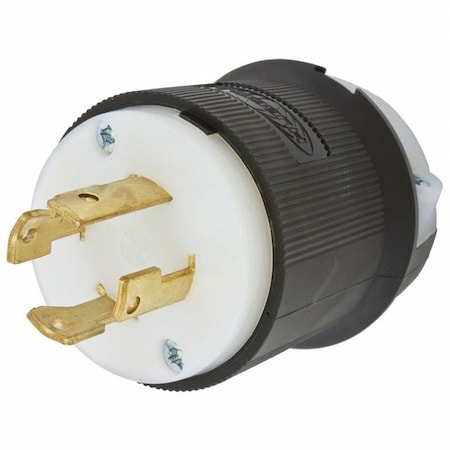 Locking Plug, L16-30P, 30 A, 480V AC, Three Phase, 3 Pole, Spring Clamp Terminals, Black, White