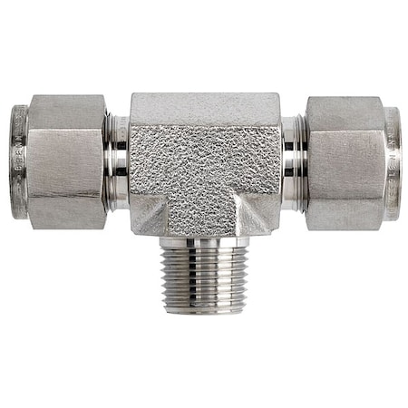 Tee, SS, Comp 1/8", Comp 1/8", MNPT 1/8"