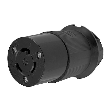 Locking Connector, L6-20R, 20 A, 250V AC, Single Phase, 2 Pole, Screw Terminals, Black