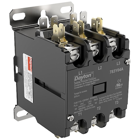 Definite Purpose Magnetic Contactor, 120V AC, 3 P, Non-Reversing, 3 Phase, Box Lug