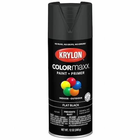 Spray Paint, Black, Flat, Solvent, 12 oz