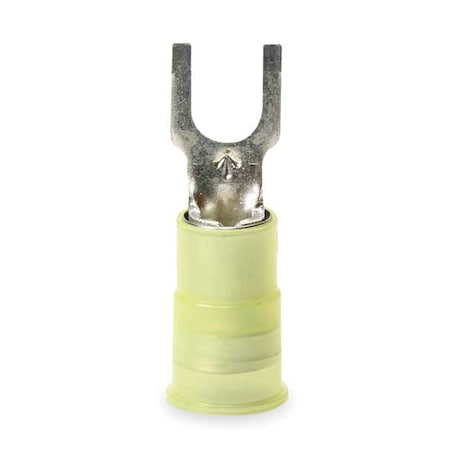 Fork Terminal, #10 Stud Size, 10 AWG, 600 V, Nylon Insulated, Yellow, Crimp Termination Only, 50 PK