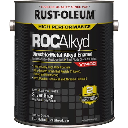 Interior/Exterior Paint, High Gloss, Oil Base, Silver Gray, 1 gal