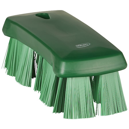 2 5/8 in W Scrub Brush, Stiff, 6 7/8 in L Handle, 6 7/8 in L Brush, Green, Polypropylene