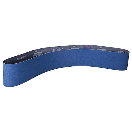 Sanding Belt, 2 1/2 in W, 60 in L, Coated, Zirconia Alumina, 50 Grit, Coarse, BlueFire R821P, Blue